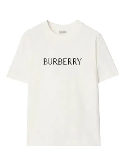 Burberry Ribbed Cotton Jersey T-shirt With Logo Print In Neutral