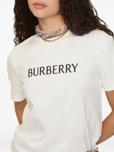 Burberry Ribbed Cotton Jersey T-shirt With Logo Print In Neutral