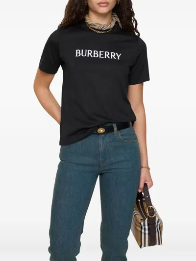 Burberry Women Cotton T-shirt With Logo In Black