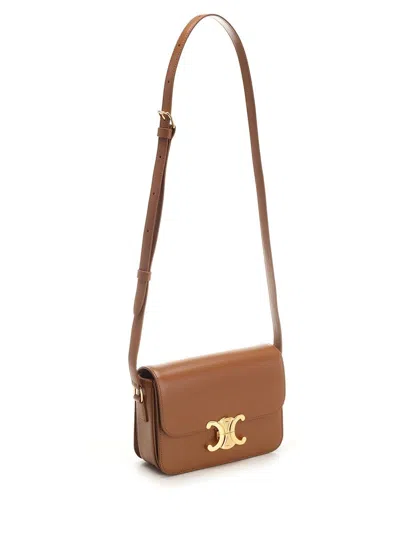 Celine Triomphe Medium Leather Shoulder Bag In Brown