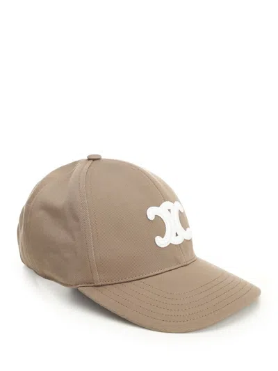 Celine Women Triomphe Baseball Cap Cotton Gabardine In Brown