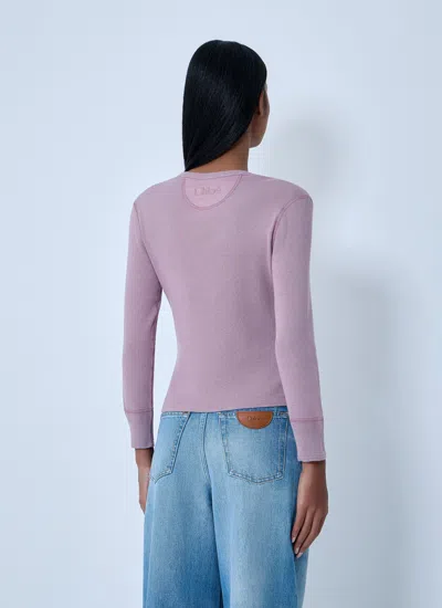 Chloé Fitted Henley Cotton Jersey Shirt Clothing In Pink