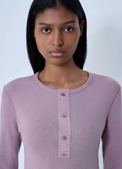 Chloé Fitted Henley Cotton Jersey Shirt Clothing In Pink