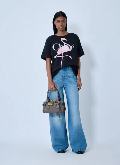 Chloé Women Black Crewneck T-shirt With Maxi Logo Print On The Front In Cotton Woman