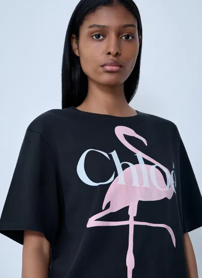 Chloé Women Black Crewneck T-shirt With Maxi Logo Print On The Front In Cotton Woman