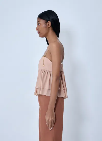 Chloé Tiered Ruffle Organic Silk Georgette Babydoll Top In Pink