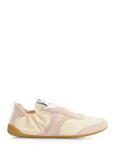 Chloé Kick Beige Sneaker With Side Lettering Logo And Elasticated Details In Fabric Woman In White