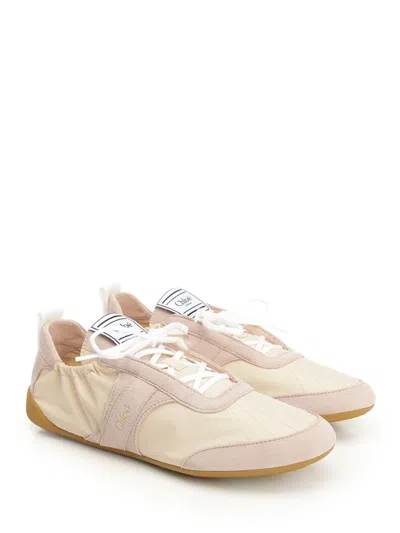 Chloé Kick Beige Sneaker With Side Lettering Logo And Elasticated Details In Fabric Woman In White