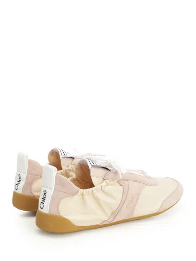 Chloé Kick Beige Sneaker With Side Lettering Logo And Elasticated Details In Fabric Woman In White