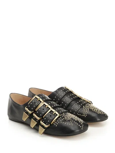 Chloé Susanna Buckle-details Studded Flat Pumps In Black