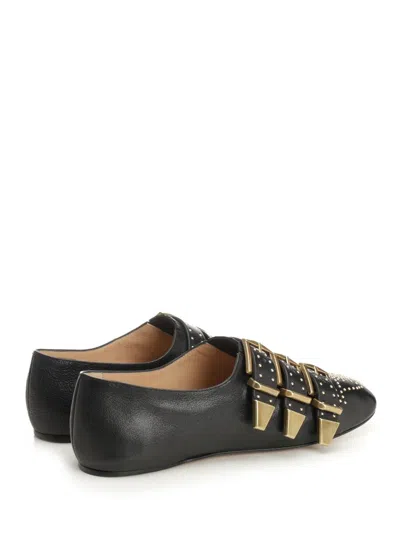 Chloé Susanna Buckle-details Studded Flat Pumps In Black