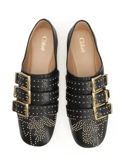 Chloé Susanna Buckle-details Studded Flat Pumps In Black