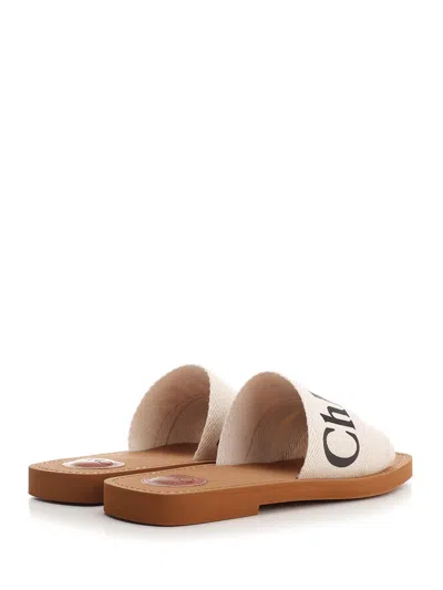 Chloé Woody Flat Logo Ribbon Slide Sandals In White