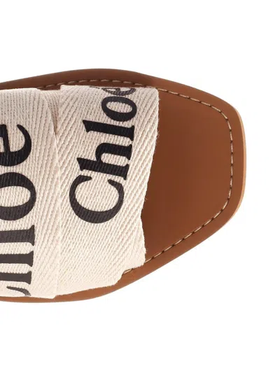 Chloé Woody Flat Logo Ribbon Slide Sandals In White