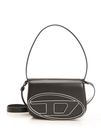 Diesel Rectangular Leather Shoulder Bag With Single Handle In Black