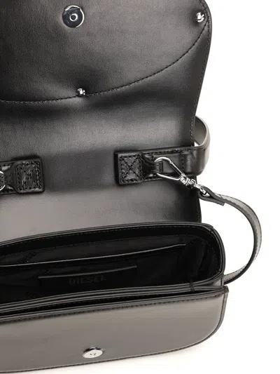 Diesel Rectangular Leather Shoulder Bag With Single Handle In Black