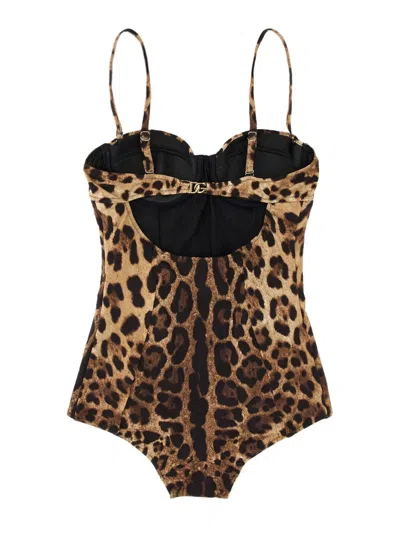 Dolce & Gabbana Embellished Leopard-print Underwired Swimsuit In Animal Print