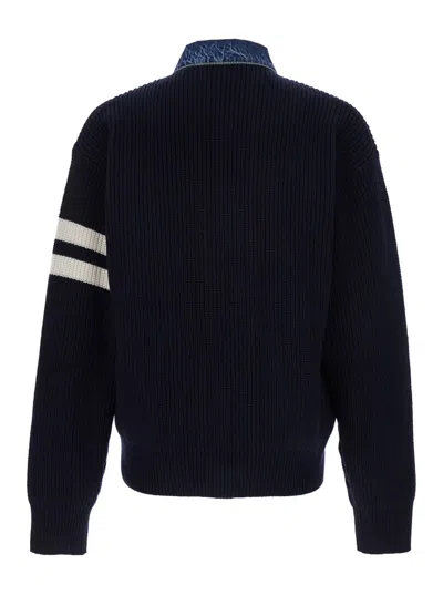 Dsquared2 Men Blue Cardigan With Denim Panels And Striped Details On The Sleeve In Wool And Cashmere In Multi