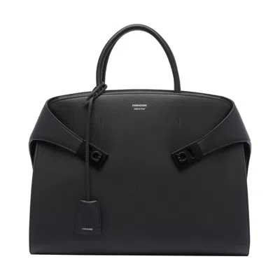 Ferragamo Structured Laptop Bag Detachable Strap In Black