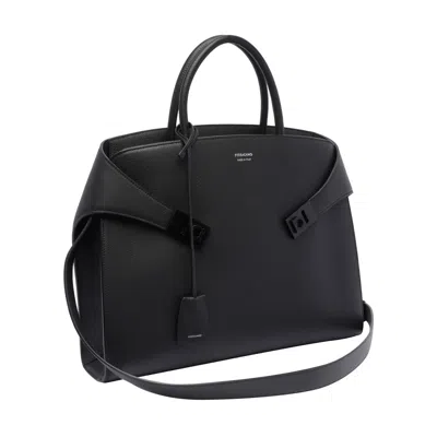 Ferragamo Structured Laptop Bag Detachable Strap In Black