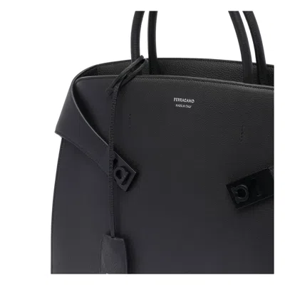 Ferragamo Structured Laptop Bag Detachable Strap In Black