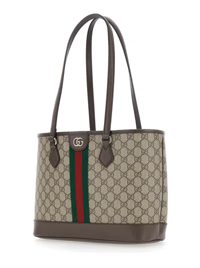 Gucci Women 'ophidia' Beige Shopper With All-over Gg Motif And Metallic Logo On The Front In Fabric  In Multi