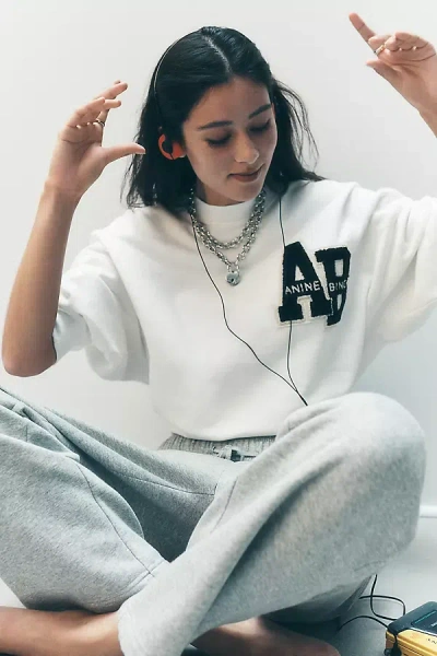 Anine Bing Miles Oversized Crew Neck Letterman Sweatshirt In White