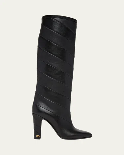 Valentino Garavani Rayons Nappa Boot With Chevron Pattern 100mm Woman Black 39 In Black