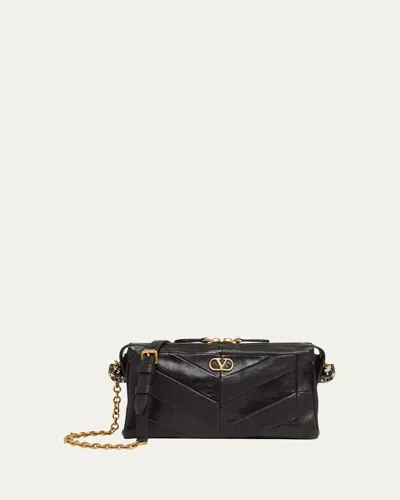 Valentino Garavani Panthea Small Shoulder In Nappa Leather With Chevron Pattern Bags In Black