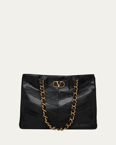 Valentino Garavani  Garavani Laseine Shopping Bag In Nappa Leather With A Chevron Pattern W In Black