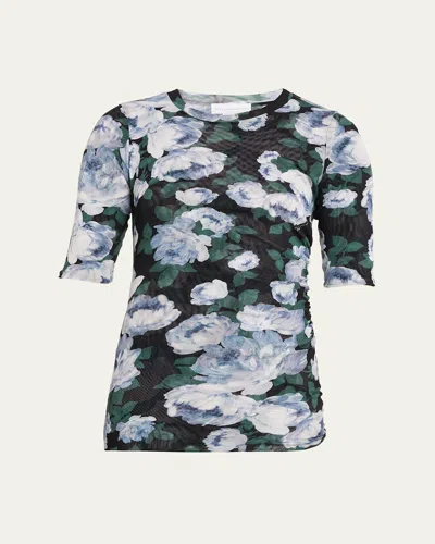 Stella Mccartney Crew Neck Stretch-mesh Top With Three-quarter Sleeves - Size S In Multi