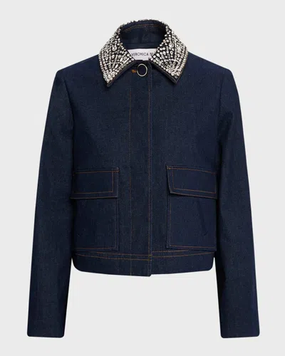 Veronica Beard Barrington Crystal-embellished Denim Jacket In Blue