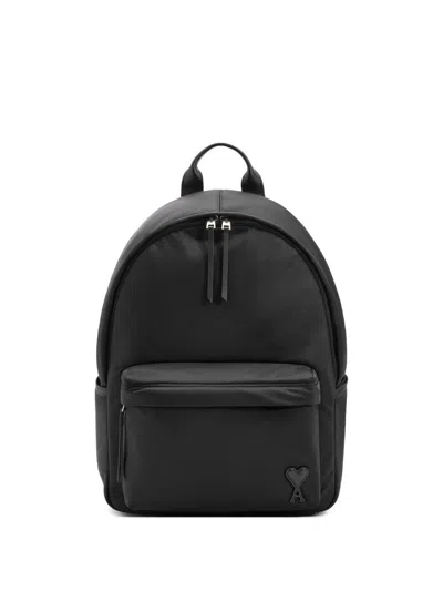 Ami Alexandre Mattiussi Ami Backpack Bag In Smooth Black Polyamide In Black