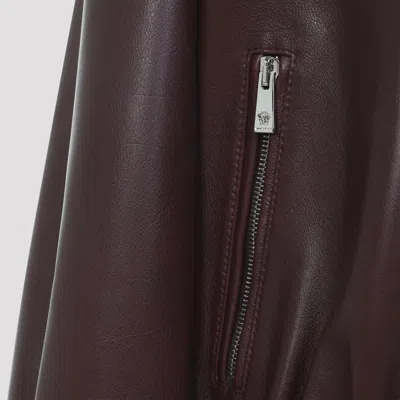 Versace Buffalo Leather Jacket Collared Design In Burgundy