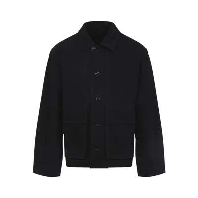 Lemaire Collared Boxy Jacket Front Pockets Stitching In Black