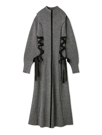Snidel Laceup Bi-color Knit Dress In Gray