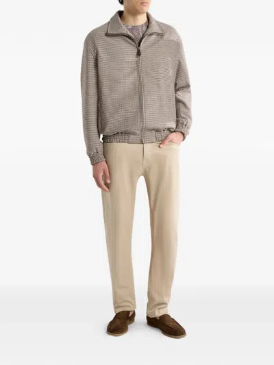 Etro Checked High-neck Bomber Jacket In Brown