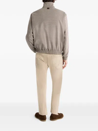 Etro Checked High-neck Bomber Jacket In Brown
