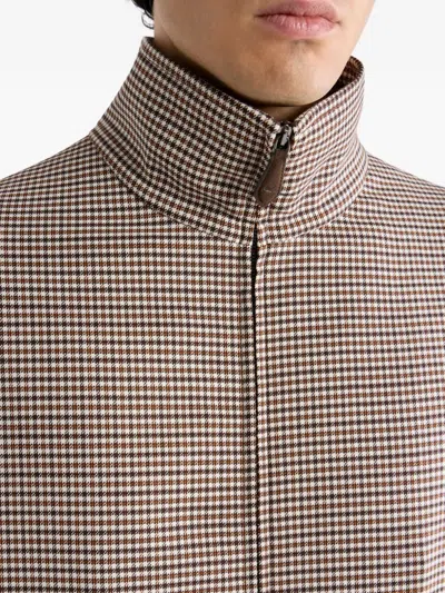 Etro Checked High-neck Bomber Jacket In Brown