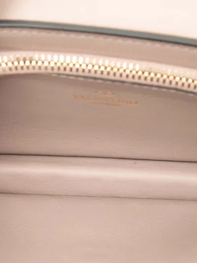 Pre-owned Valentino Garavani 2000-2025 Metallic Pebbled Calfskin Rockstud Phone Case With Chain Crossbody Bag In Gold