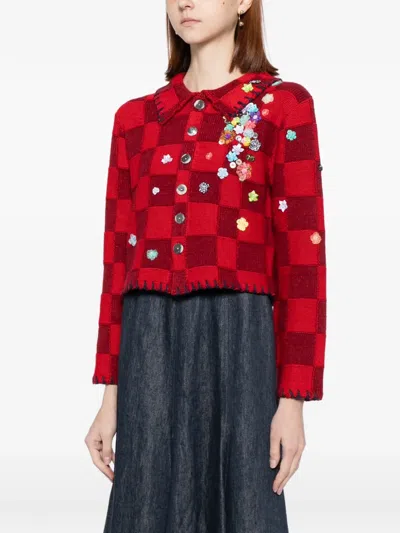 Yanyan Knits Shrunken-work Cardigan In Red