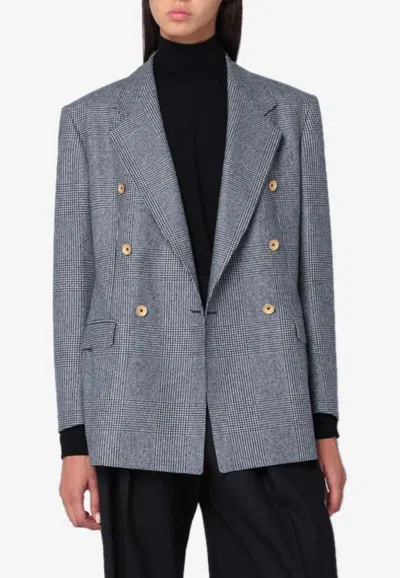 Tagliatore Double-breasted Prince Of Wales Jacket In Gray