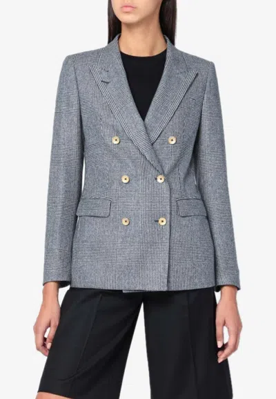 Tagliatore Double Breasted Jacket In Prince Of Wales Wool In Gray