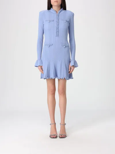Self-portrait Self Portrait Mini Ribbed Knit Short Dress With Pearl Embellishments In Blue