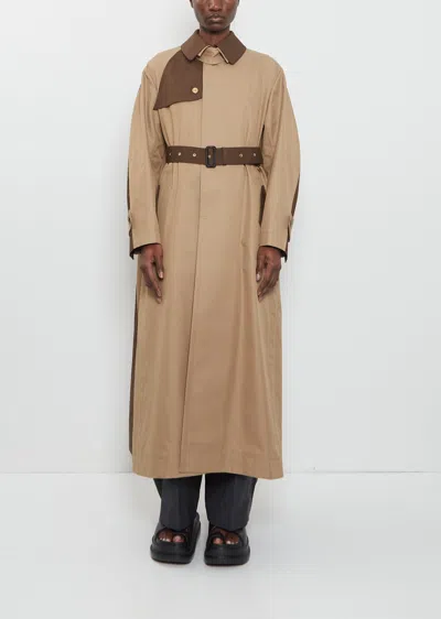Sacai Womens Beige Brown Contrast-panels Belted Cotton-blend Trench Coat Xs