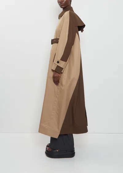 Sacai Womens Beige Brown Contrast-panels Belted Cotton-blend Trench Coat Xs