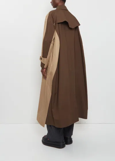 Sacai Womens Beige Brown Contrast-panels Belted Cotton-blend Trench Coat Xs