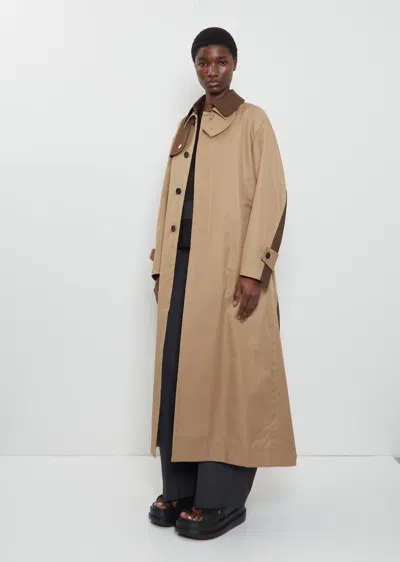 Sacai Womens Beige Brown Contrast-panels Belted Cotton-blend Trench Coat Xs