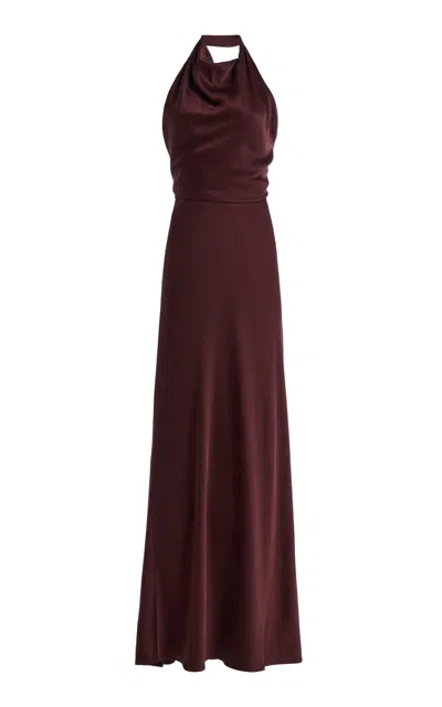 Simkhai Reannon Halterneck Satin Gown In Brown