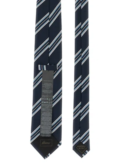 Brioni Silk Tie Narrow Shape Diagonal Stripe Pattern In Multi